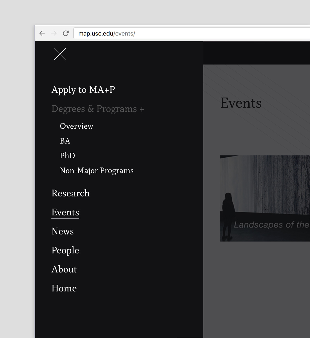 MA+P site menu navigation