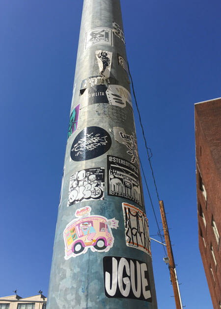 Decals on telephone pole